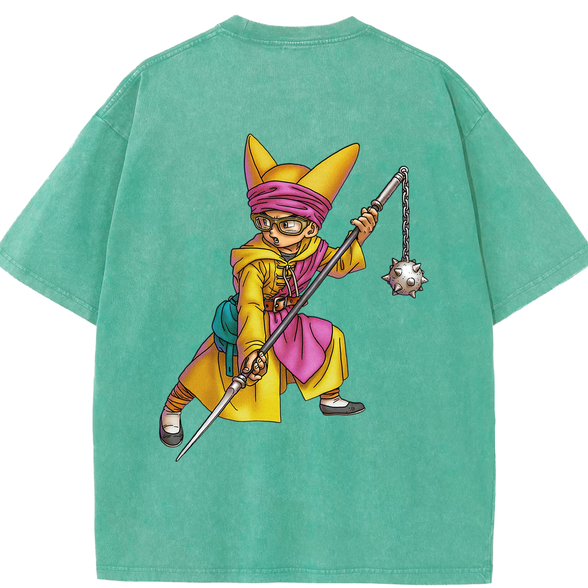 （画像用） ドラゴンクエスト Doragon Kuesuto Dragon Quest 綿100% ヴィンテージ風 半袖Tシャツ（背面プリント）